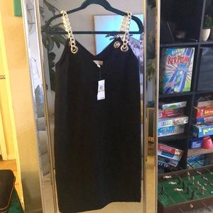 Michael Kors NWT black A-line dress with chains